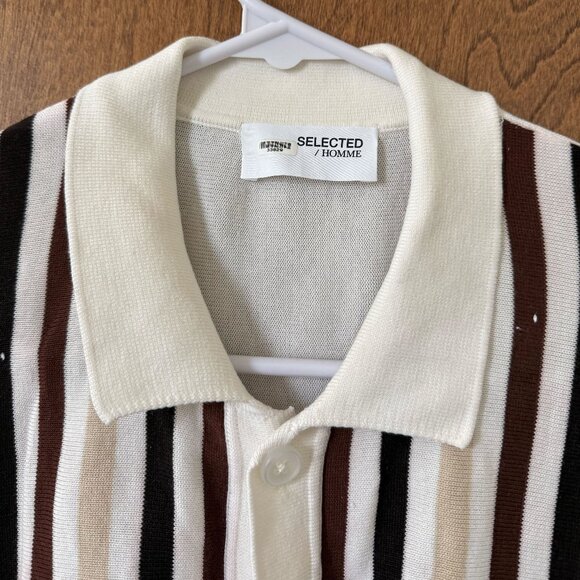 Selected Homme Cream with Multi Striped Knitted Shirt - Picture 4 of 4